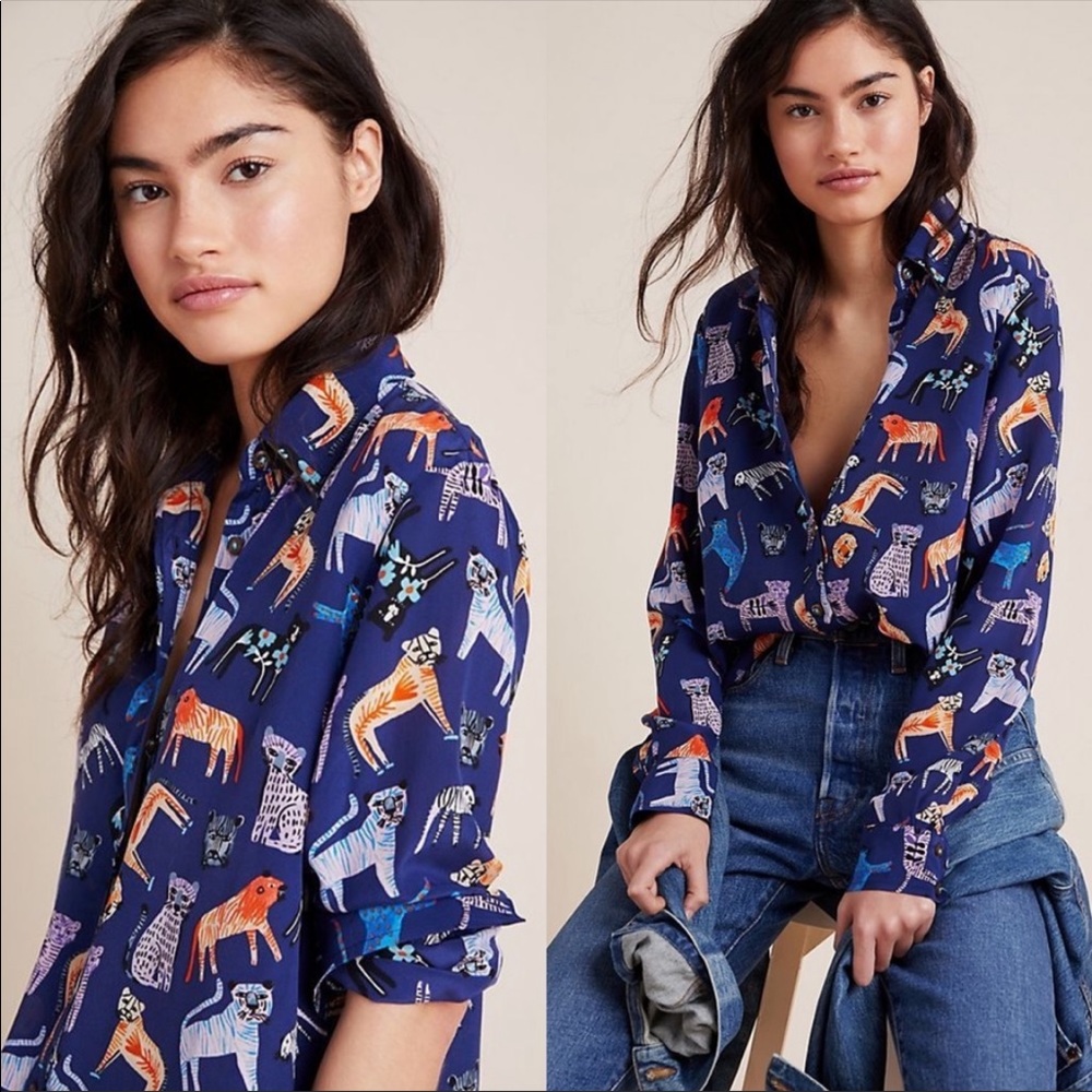 Anthropologie Carolyn Gavin Tiger silk shirt